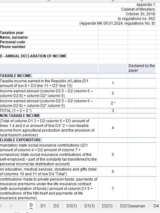 Gada ienākumu deklarācija angļu valodā (komplekts Word un Excel)