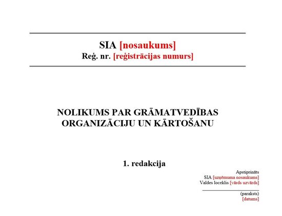 NOLIKUMS PAR GRĀMATVEDĪBAS ORGANIZĀCIJU UN KĀRTOŠANU 